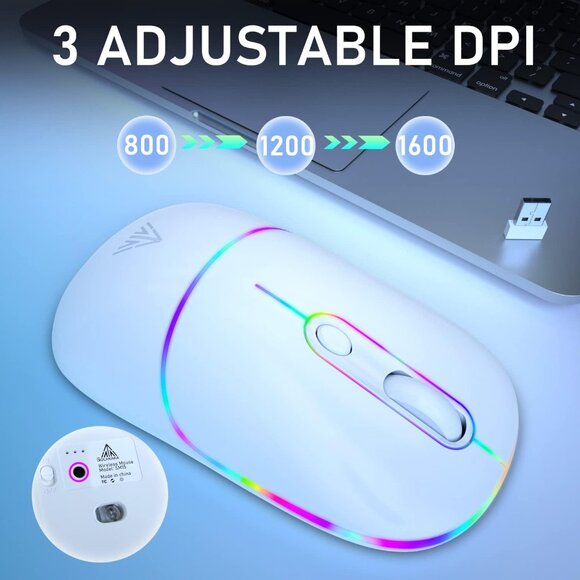 Silent 2.4GHz Wireless Mouse White‎ Rechargeable with RGB - Picture 4 of 9